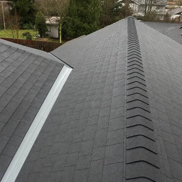 Aerial view of residential roof installation in Vancouver WA